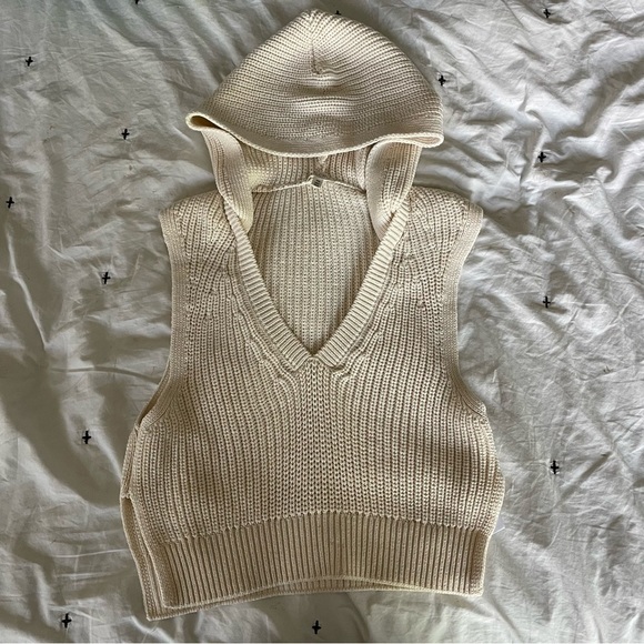 Pilcro V-Neck Hooded Sweater Vest Knit Cream sz XXS - Picture 11 of 15